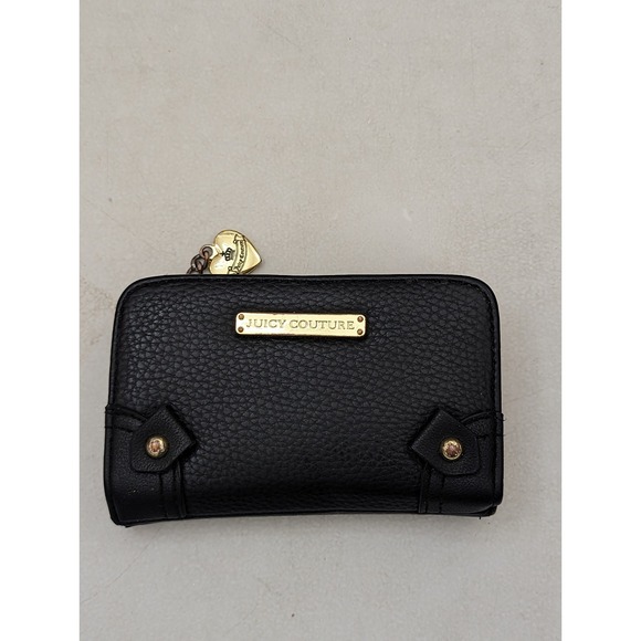 Vintage Juicy Couture Wallet Y2K Black - Zip Around Gold Heart Zip - Picture 1 of 6